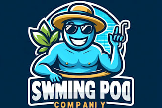 do make swimming pool mascot logo design with unlimited review