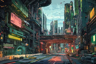 design cyberpunk futuristic city illustration