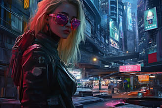 illustrate a cyberpunk city style art for any project
