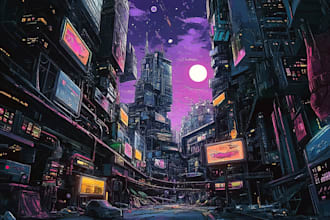 create a cyberpunk futuristic city art