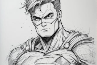 draw a amazing superhero character and cartoon portrait