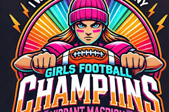 crate girls football player with mascot logo design 1 day delivery