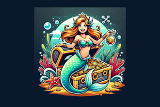 make mermaid with treasure chest mascot logo in any file