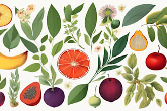 draw botanical illustrations of flowers, plants and fruits