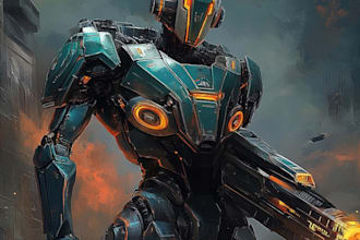 create a sci fi robot and mecha concept artc
