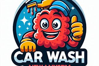 do awesome car wash mascot logo design with unlimited review