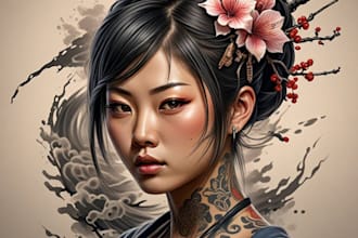 design a japanese henna mask tattoo for you