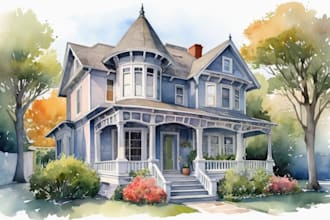 draw a watercolor house painting