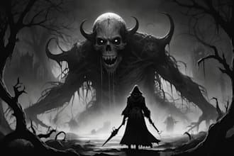 draw black and white dark horror fantasy art