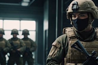 draw military themed anime and tactical for you
