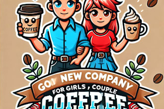 do wonderful girls, boys couple coffee mascot logo design with 1 day delivery
