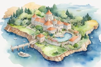 illustrate a watercolor map for your wedding venue