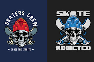do illustration skeleton skate logo and t shirt design