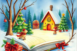 draw watercolor children book illustration, cover art, comic, christmas