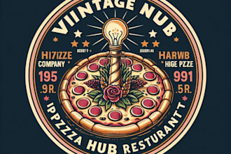 do make vintage pizza hub resturant logo design with company