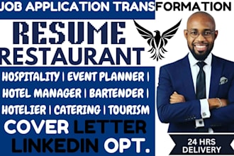 write hospitality, restaurant, tourism, chef, hotelier, bartender, server resume