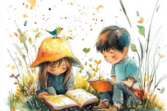 do digital watercolor children book illustration