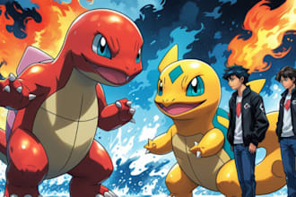 design custom 2d illustration for your pokemon card trainer character evolution