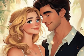 draw you cute lovely disney couple portrait