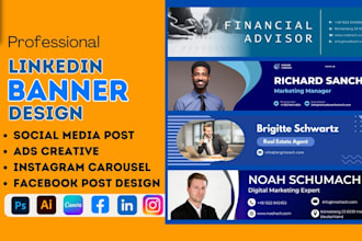 design professional linkedin banner cover, website banner cover, canva carousel