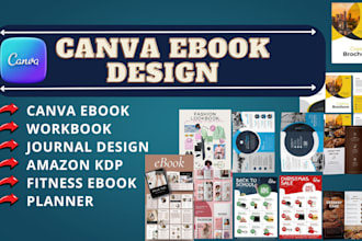 do canva ebook, workbook, fitness ebook planner canva journal design, amazon kdp