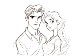 draw cartoon disney couple portrait