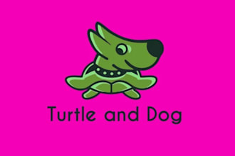 create a unique turtle and dog mascot logo design