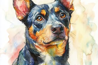 custom watercolor pet portrait or pet painting