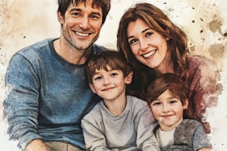 draw a family portrait with digital watercolor painting