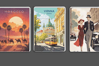 draw vintage retro travel poster mordern travel poster illustration art deco