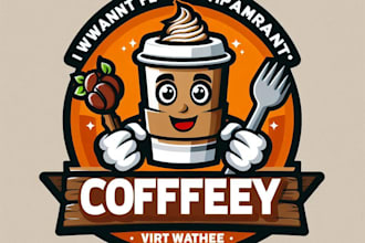 do awesome style coffee shop mascot logo design with unlimited review