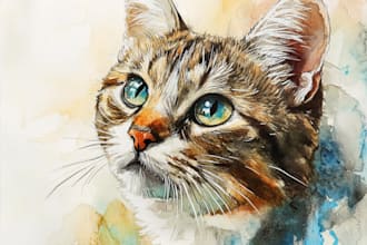 draw realistic watercolor portrait of your animal pet cat dog