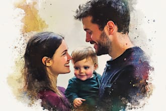 draw a family portrait into a digital watercolor painting