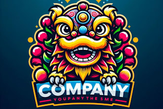 do awesome style japanesse lion mascot logo design with business