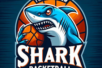 do awesome shark basketball mascot logo design with unlimited review