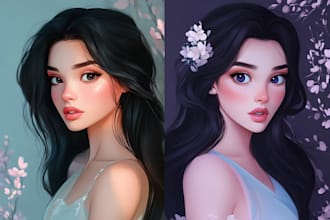 make you a beautiful portrait in disney cartoon style