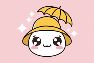 draw cute kawaii character, animal, food doodle stickers