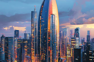create science fiction city and concept art illustration