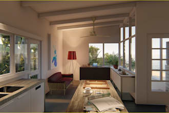 renew interior terrace living space, furniture design,outdoor beach arear,lumion