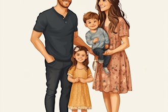 draw realistic family portrait, couple or group from photo