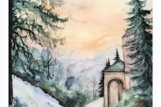 draw a watercolor landscape illustration