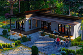 render exterior style houses,front yard,forest build,landscape,floor plan,facade