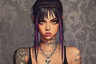 design cdesign character portrait fashion anime  tattoo concept llustration comi