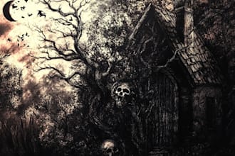 create a dark art illustration for album covers and more