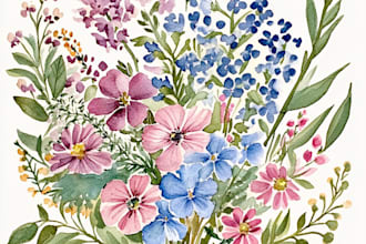 watercolor botanical illustrations of flowers and plants