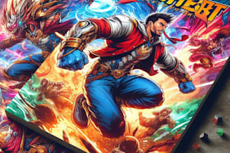 draw a comic book page and cover art for
