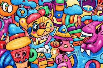 create colorful doodle art illustration