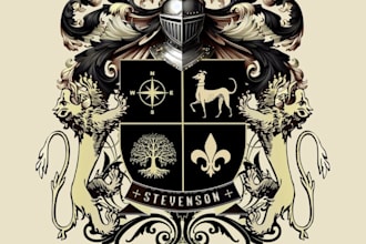 create an original hand drawn family crest logo