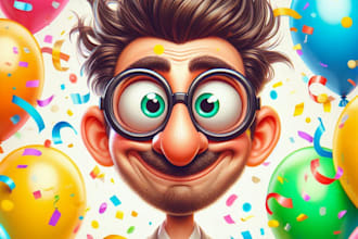 draw funny cartoon character, caricature, logo, portrait