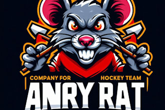 do crate angry rat hockey team logo mascot emblem with 1 day delivery